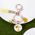 Bee and honeycomb keychain with yellow tassel and letter T enamel charm for keys - Letter T Style (T)
