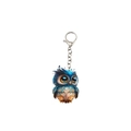 Portachiavi a forma di gufo 2D in acrilico con design blu cartoon e anello argento - Gufo blu cielo e giallo