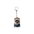 Flat acrylic keychain showing a cat wearing a knit hat, glasses and a blue scarf detail - Ragdoll Cat in Coffee Beanie (6)