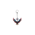 Macro shot of 2D acrylic American eagle cross keychain with eagle and flag detail - Bald Eagle Cross