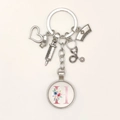 Detail of medical theme keychain with heart syringe stethoscope charms and letter H pendant - Letter H / 9.5CM