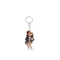 Detail of cute acrylic girl keychain with silver metal ring on a clean white background - Black Jacket Girl with Sunglasses and Drink Style (14)