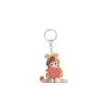 Close-up of cute 2D acrylic girl keychain with heart and sunflower charm for backpacks - Yellow Coat Girl Holding Heart Style (7)