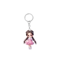 Detail of a cute 2D acrylic cartoon girl keychain with pink dress and star hair clips - Star Hair Accessory Pink Layered Dress Girl Style (6)