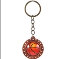 Vintage bronze basketball glass cabochon keychain with decorative heart frame - Wooden Look Basketball Keychain