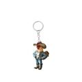 Dettaglio del portachiavi a forma di gallo in acrilico 2D con abito western stampato - Gallo Cowboy con Cappello a Falda Larga