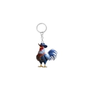 Dettaglio del portachiavi a forma di gallo cowboy 2D in acrilico con anello argento - Gallo con Cappello da Cowboy Blu