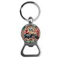 Detail of Route 66 keychain bottle opener with vintage American highway car design - Sports Car and Retro Poster Figure
