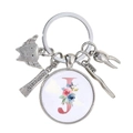 Détail du porte-clés dentiste avec breloques dentaires et pendentif lettre J fleurie - Motif Alphabet J (J)