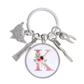 Vue détaillée des pendentifs dents et de la lettre K sur le porte-clés de dentiste - Motif Alphabet K (K)