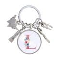 Porte-clés dentaire détaillé avec lettre L, dentifrice et pendentifs de dents sur anneau - Motif Alphabet L (L)
