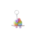 Detailed view of acrylic parrot keychain with rainbow birds illustration and silver metal ring - Rainbow Tone Pair Of Birds Style (7)