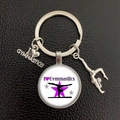Detail of silver gymnastics keychain with I Love Gymnastics glass pendant on black leather - Full Color Gymnastics (18)