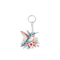 Acryl kolibrie sleutelhanger met kleurrijke bloemen en zilverkleurige metalen ring - Kolibrie Met Bloemenclusters Stijl (3)