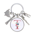 Détails du porte-clés dentaire argenté avec pendentifs dent et lettre T décorative - Motif Alphabet T (T)