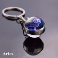 Detailed macro view of silver Aries zodiac keychain featuring a 3D starry glass ball - Aries (9)