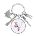 Porte-clés dentaire détaillé avec lettre V, dent souriante et breloque tube de dentifrice - Motif Alphabet V (V)