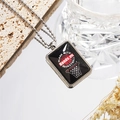 Silver bead chain necklace featuring a black rectangular basketball pendant with red graphics - Style 5 Necklace