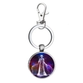 Macro view of silver constellation keychain with purple cosmic pendant and lobster clasp - Snow Queen Style