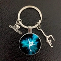 Gymnastics theme keychain with silver ring, glass pendant, and I love gymnastics heart charm - Pink Gradient (12)