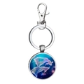 Silver Pisces zodiac constellation keychain with glowing glass dome pendant and lobster clasp - Pisces