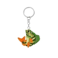 Acrylic bass fish keychain with green stripes and orange fins on a white background - Style 34