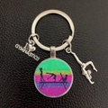 Detail of metal gymnastics keychain with rainbow glitter and I Love Gymnastics charms - Glitter Rainbow (10)