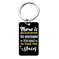 Close-up of black stainless steel keychain with white and yellow motivational quotes - Take The Stairs (5)
