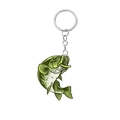 Acrylic largemouth bass fish keychain with green back and silver metal ring for fishing fans - Style 29