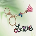 Acrylic MOM keychain with Love floral design, pink leather tassel and butterfly charm - Love Script with Butterfly (6)