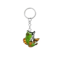 Cartoon green bass acrylic keychain with silver metal ring for fishing enthusiasts - Style 30