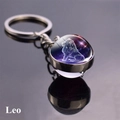 Double-sided glass ball keychain with Leo constellation theme and purple starry sky - Leo (3)