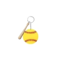 Miniature wooden baseball bat and yellow softball keychain with realistic red stitching - Sport Softball And Wooden Bat Style (6)