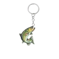 Realistic acrylic bass fish keychain with olive green body and bright orange fins - Style 32