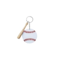 Baseball keychain kit with mini wooden bat and acrylic round ball on silver key ring - White Baseball And Wooden Bat Style (7)