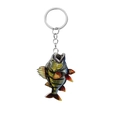 Acrylic bass fish keychain with realistic illustration and orange fins for fishing fans - Style 33