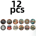 12-teiliges Set aus 25mm Route 66 Glasmagneten für Kühlschrank, Whiteboard und DIY - 12 gemischte Muster