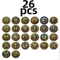 Lot de 26 aimants de frigo vintage A-Z en verre avec motifs gaufrés bleus et dorés - Ensemble Complet de l'Alphabet