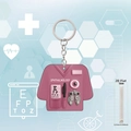 Pink ophthalmology nurse uniform keychain with 2D acrylic design and 0.25cm thickness - Pink Ophthalmology