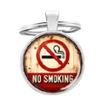 Portachiavi in metallo lucido con cartello circolare No Smoking e simbolo di avvertimento rosso - Stile di avvertimento per non fumatori vintage (1)