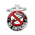 Portachiavi tondo in metallo con segnale di divieto di fumo e scritta bianca NO SMOKING - Stile del design del segnale di divieto di fumo (2)