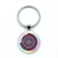 Close-up of metal dartboard keychain with red and blue target pattern and score numbers - Red Blue Ring Pattern (5)
