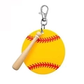 Llavero de béisbol sófbol con mini bate de madera de 7,5 cm y disco de bola amarilla - Estilo Sóftbol Amarillo Y Bate (1)