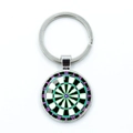 Detail of dartboard keychain featuring round glass cabochon pendant and metal lobster clasp - Holographic Tone (7)