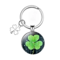 Detail of silver clover keychain featuring green shamrock glass dome and metal pendant - Starry Background Style (2)