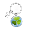 Detail of silver clover keychain with glass clover pendant and hollow leaf charm - Blue Sky and Clouds Style (3)