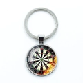 Macro view of dartboard glass pendant keychain with metallic lobster clasp and flame pattern - Flame Effect (9)