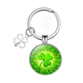 Detail of silver clover keychain with green glass lucky charm and leaf pendant - Emerald Light and Shadow Style (4)