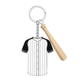 Llavero de béisbol con dije de camiseta a rayas y un mini bate de madera natural - Estilo Camiseta Y Bate (3)