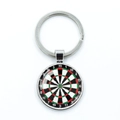 Detailed view of a circular dartboard keychain with numeric scale and metal lobster clasp - Colorful Flare (12)